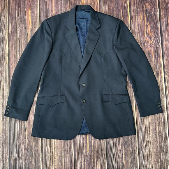 Vintage Circle S Sport Coat 46L Navy Blue USA Mens Ranch Western Wear Blazer - Picture 3 of 9